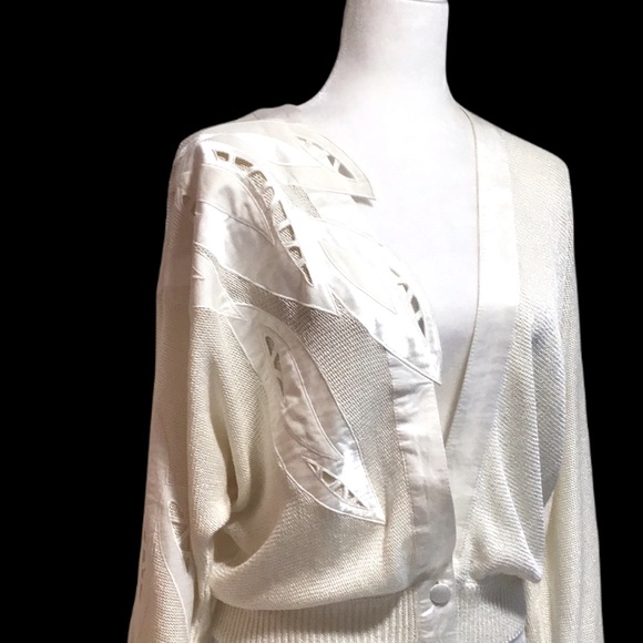 Dino Valiano Ivory Knit Cardigan with Linen Blend Trim, Size‎ Medium - Picture 5 of 10